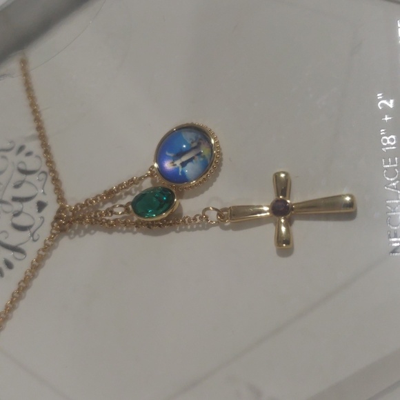 Elegant Gold tone w/ Drop Cross Charms Colorful Stones - Women's Fashion Jewelry - Picture 5 of 9